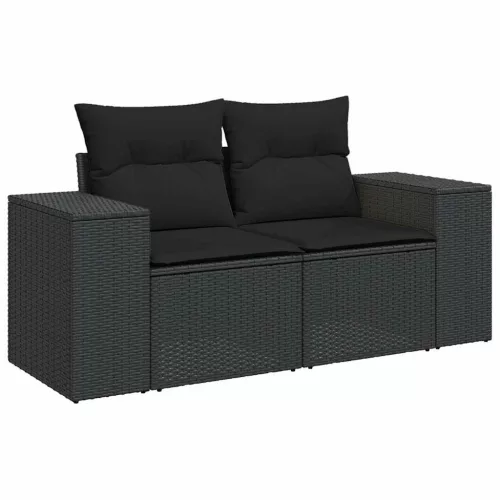  9 részes fekete polyrattan kerti ülőgarnitúra párnákkal