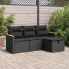  4 részes fekete polyrattan kerti ülőgarnitúra párnákkal