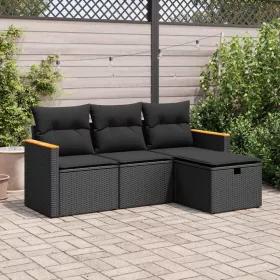    4 részes fekete polyrattan kerti ülőgarnitúra párnákkal