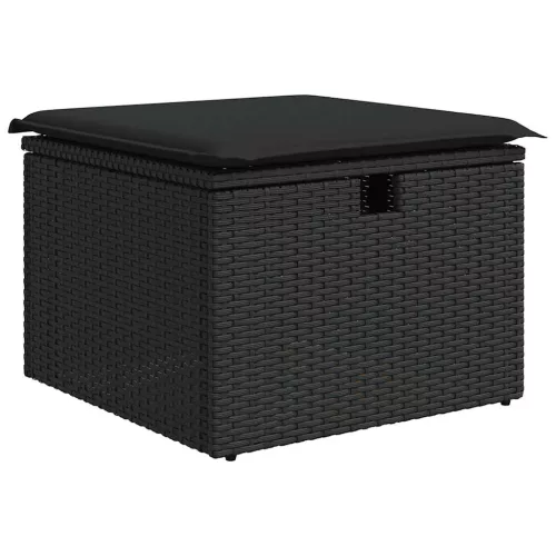  4 részes fekete polyrattan kerti ülőgarnitúra párnákkal