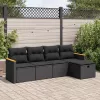  5 részes fekete polyrattan kerti kanapészett párnákkal