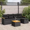  6 részes fekete polyrattan kerti ülőgarnitúra párnákkal