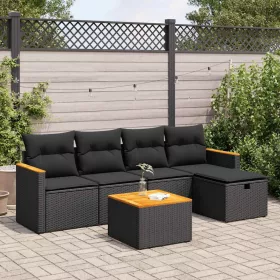    6 részes fekete polyrattan kerti ülőgarnitúra párnákkal