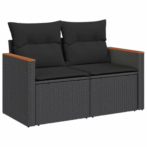  6 részes fekete polyrattan kerti ülőgarnitúra párnákkal