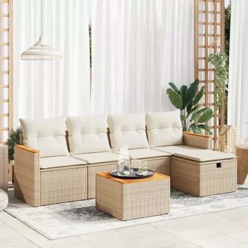  6 részes bézs polyrattan kerti ülőgarnitúra párnával