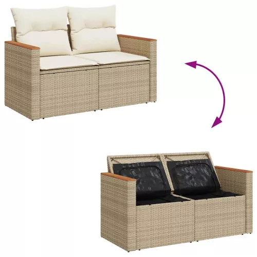  6 részes bézs polyrattan kerti ülőgarnitúra párnával