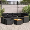  7 részes fekete polyrattan kerti ülőgarnitúra párnával