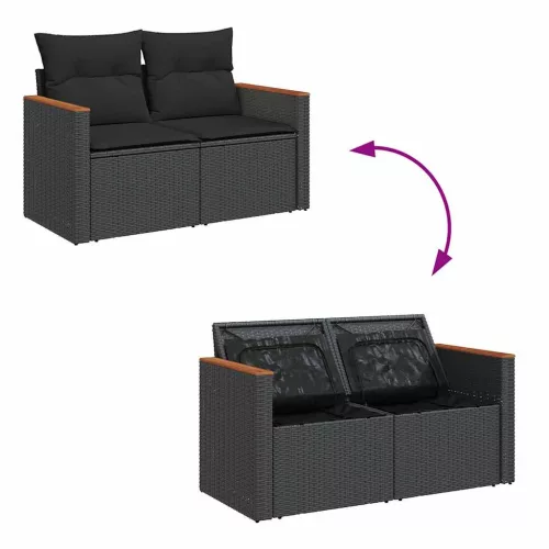  7 részes fekete polyrattan kerti ülőgarnitúra párnával