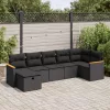  7 részes fekete polyrattan kerti ülőgarnitúra párnával