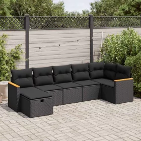    7 részes fekete polyrattan kerti ülőgarnitúra párnával