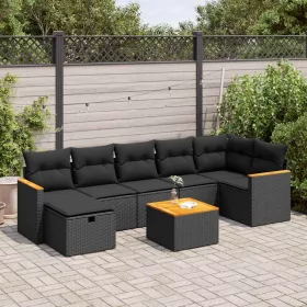    8 részes fekete polyrattan kerti ülőgarnitúra párnákkal