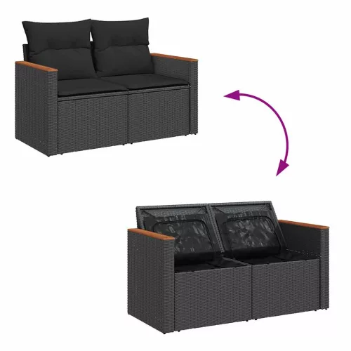  8 részes fekete polyrattan kerti ülőgarnitúra párnákkal