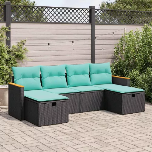  6 részes fekete polyrattan kerti ülőgarnitúra párnákkal