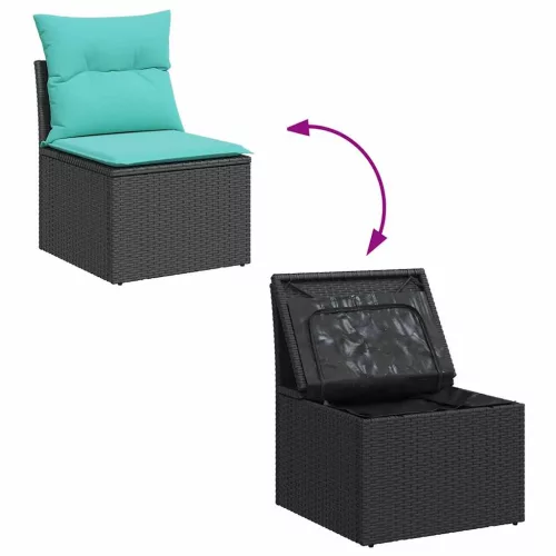  6 részes fekete polyrattan kerti ülőgarnitúra párnákkal