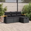  4 részes fekete polyrattan kerti ülőgarnitúra párnákkal