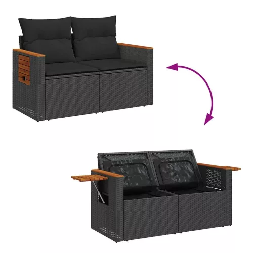  4 részes fekete polyrattan kerti ülőgarnitúra párnákkal