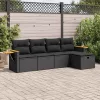  5 részes fekete polyrattan kerti kanapészett párnákkal