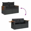  5 részes fekete polyrattan kerti kanapészett párnákkal