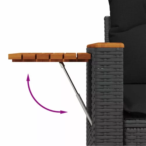 5 részes fekete polyrattan kerti kanapészett párnákkal