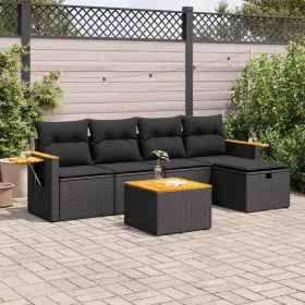    6 részes fekete polyrattan kerti ülőgarnitúra párnákkal