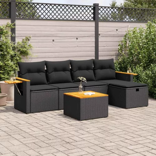  6 részes fekete polyrattan kerti ülőgarnitúra párnákkal