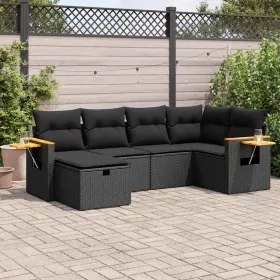    6 részes fekete polyrattan kerti ülőgarnitúra párnákkal