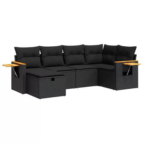  6 részes fekete polyrattan kerti ülőgarnitúra párnákkal