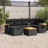  7 részes fekete polyrattan kerti ülőgarnitúra párnával