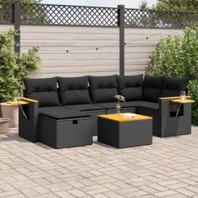    7 részes fekete polyrattan kerti ülőgarnitúra párnával
