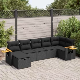    7 részes fekete polyrattan kerti ülőgarnitúra párnával