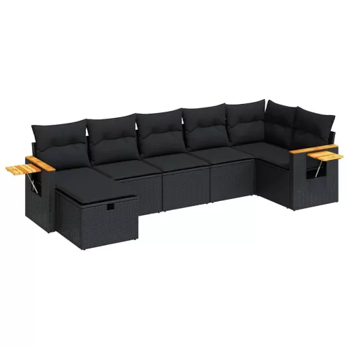  7 részes fekete polyrattan kerti ülőgarnitúra párnával