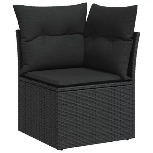  7 részes fekete polyrattan kerti ülőgarnitúra párnával