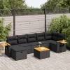  8 részes fekete polyrattan kerti ülőgarnitúra párnákkal