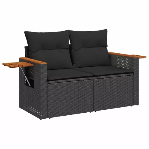  8 részes fekete polyrattan kerti ülőgarnitúra párnákkal