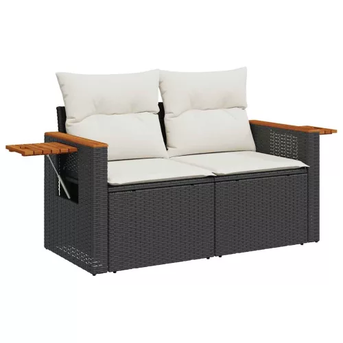  6 részes fekete polyrattan kerti ülőgarnitúra párnákkal