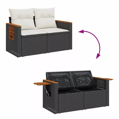  6 részes fekete polyrattan kerti ülőgarnitúra párnákkal
