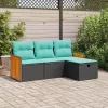  4 részes fekete polyrattan kerti ülőgarnitúra párnákkal