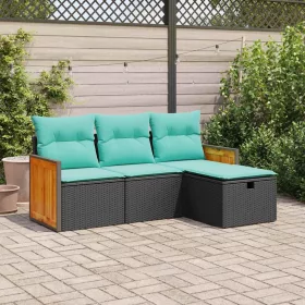    4 részes fekete polyrattan kerti ülőgarnitúra párnákkal