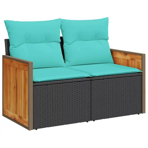  4 részes fekete polyrattan kerti ülőgarnitúra párnákkal