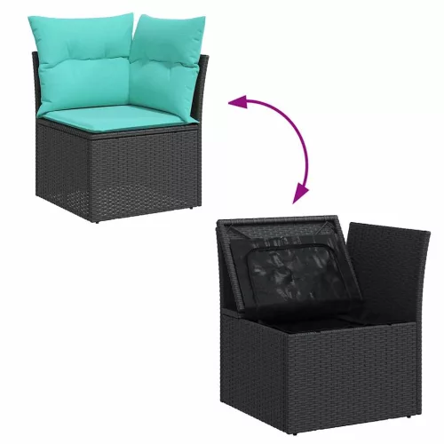  6 részes fekete polyrattan kerti ülőgarnitúra párnákkal