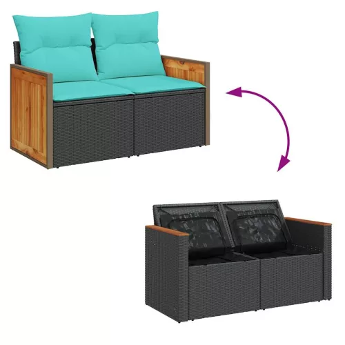  6 részes fekete polyrattan kerti ülőgarnitúra párnákkal