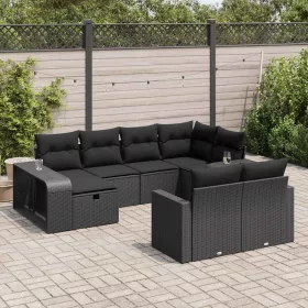    10 részes fekete polyrattan kerti ülőgarnitúra párnákkal