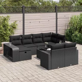    11 részes fekete polyrattan kerti ülőgarnitúra párnákkal