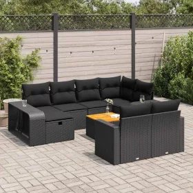    11 részes fekete polyrattan kerti ülőgarnitúra párnákkal