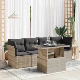    5 részes világosszürke polyrattan kerti ülőgarnitúra párnákkal