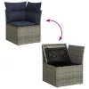  7 részes szürke polyrattan akácfa kerti ülőgarnitúra párnákkal