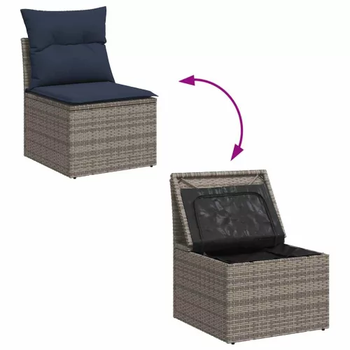  7 részes szürke polyrattan akácfa kerti ülőgarnitúra párnákkal