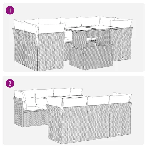  7 részes szürke polyrattan akácfa kerti ülőgarnitúra párnákkal