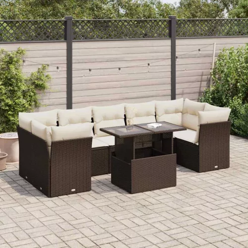  8 részes barna polyrattan kerti ülőgarnitúra párnákkal