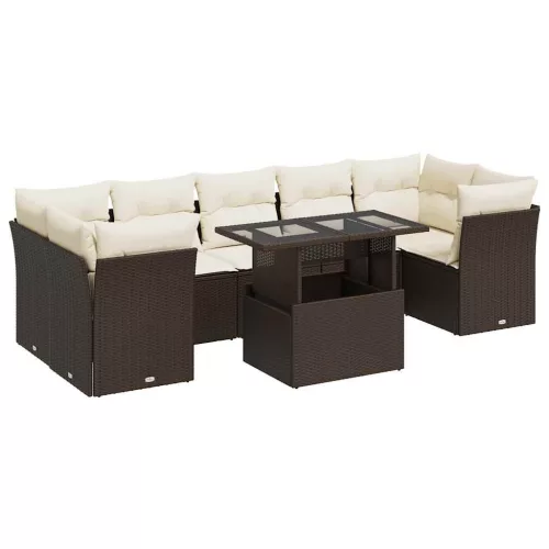  8 részes barna polyrattan kerti ülőgarnitúra párnákkal